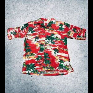 Vintage Bouvy Tiki Hawaiian Button Down Shirt Medium M Paris New York Hula Aloha